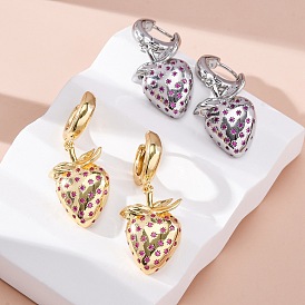 Латунные микро проложить серьги обруча кубического циркония, без свинца и без кадмия, долговечный, стойки покрытие, клубника