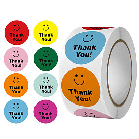 Thank You Stickers Roll, Round Paper Smiling Face Pattern Adhesive Labels, Decorative Sealing Stickers, for Christmas Gifts, Wedding, Party