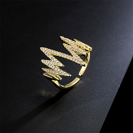 Copper Micro-inlaid Zircon Jewelry Geometric Open Ring for Women