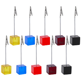 10Pcs 5 Colors Cube Resin Name Card Holder, Photo Memo Holders, with Alligator Clip, for Wedding, Birthday Party Table Number Sign
