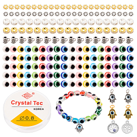Nbeads Evil Eye Round Beads Kit for DIY Jewelry Making, Including Resin Beads, Alloy Beads & Hangers & Pendants, Brass Rhinestone Spacer Beads, Elastic Thread, DIY Necklace Bracelets Making Kit