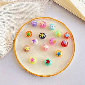 Opaque Acrylic Bead, Round with Star