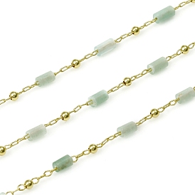 Handmade Natural Gemstone Beaded Chains, Real 18K Gold Plated Plated Brass Chains, Soldered, with Spool, Long-Lasting Plated