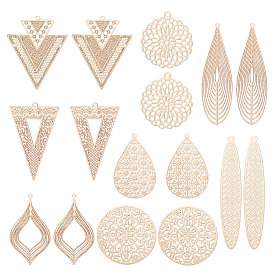 32шт 8 стиль стойка покрытие латунная филигрань большие подвески, долговечный, треугольник и капля и ромб и треугольник