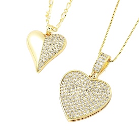 Brass Micro Pave Clear Cubic Zirconia Heart Pendant Necklaces for Women