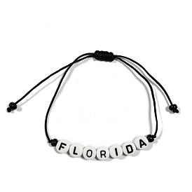 Bracelet de perles tressées en acrylique rond plat de Floride pour les femmes adolescentes, noir