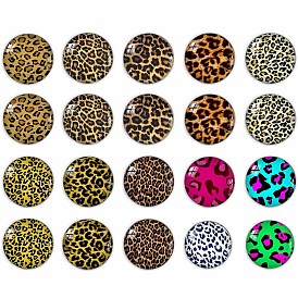 SUNNYCLUE Glass Cabochons, Half Round with Leopard Print Pattern