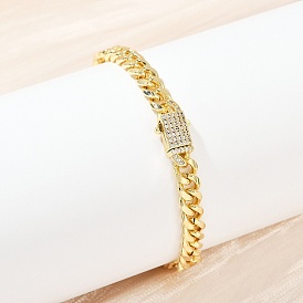 Латунные браслеты-цепочки с микропаве из прозрачных кубических цирконий для женщин, стойки покрытие, долговечный, без свинца и без кадмия