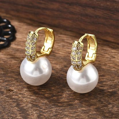 Пластиковые жемчужные серьги-кольца с прозрачными фианитами, латунные серьги на петлях для женщин, без свинца, без кадмии и без никеля