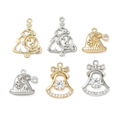 Латунные микро проложить кубического циркония подвески, рождественская елка/рождественский колокольчик/шапка