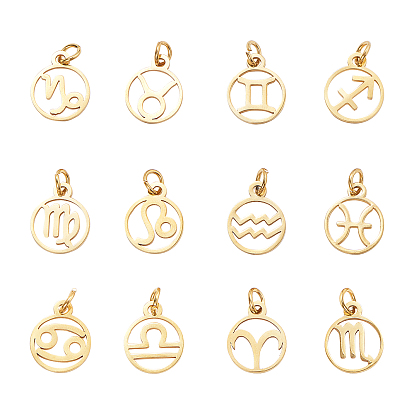 304 прелести нержавеющей стали, с прыжковых колец, полированный, плоские круглые с созвездием, золотые