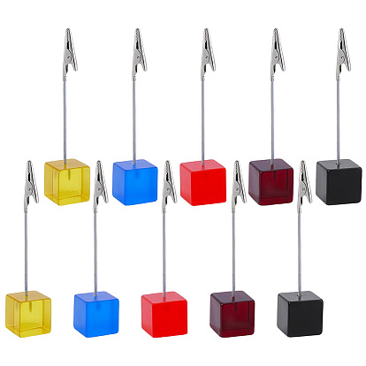 10Pcs 5 Colors Cube Resin Name Card Holder, Photo Memo Holders, with Alligator Clip, for Wedding, Birthday Party Table Number Sign