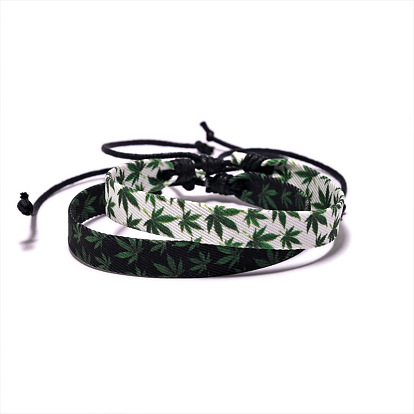 Плетеные браслеты из ткани и вощеного шнура с напечатанным узором в виде кленового листа для мужчин и женщин