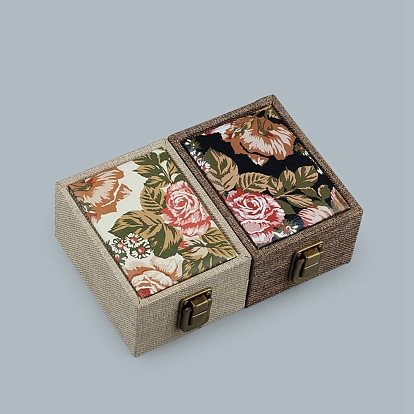 Jute Box, for Necklace Box, Rectangle with Flower