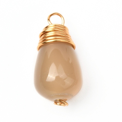 Natural Agate Pendants, with Real 18K Gold Plated Eco-Friendly Copper Wire, Teardrop