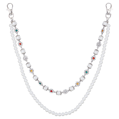 1 шт. круглые белые пластиковые ремни-цепочки с бусинами из сплава и разноцветными стразами, двухслойные, для брюк