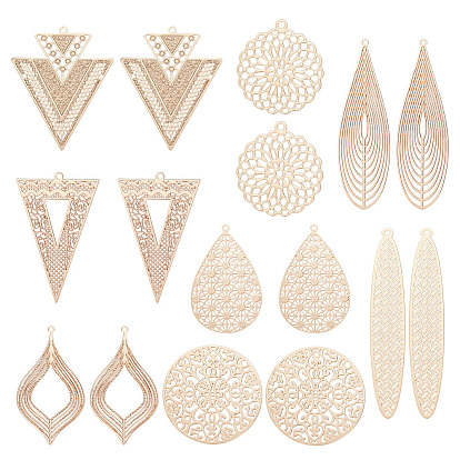 32шт 8 стиль стойка покрытие латунная филигрань большие подвески, долговечный, треугольник и капля и ромб и треугольник