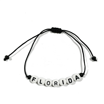 Bracelet de perles tressées en acrylique rond plat de Floride pour les femmes adolescentes, noir