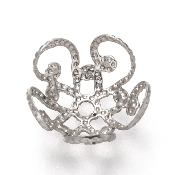 304 Stainless Steel Fancy Bead Caps, 5-Petal, Flower Shape