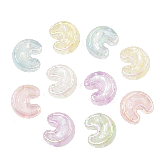 UV Plating Transparent Acrylic Beads, Iridescent, Moon