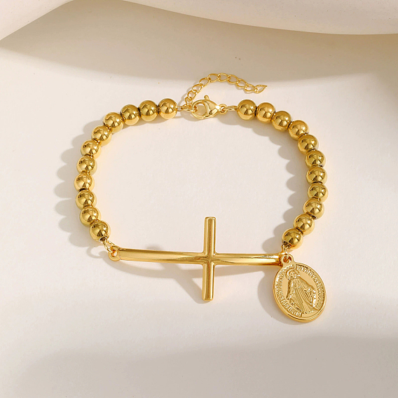 304 браслеты из нержавеющей стали с бусинами для женщин, крест с девственной мари