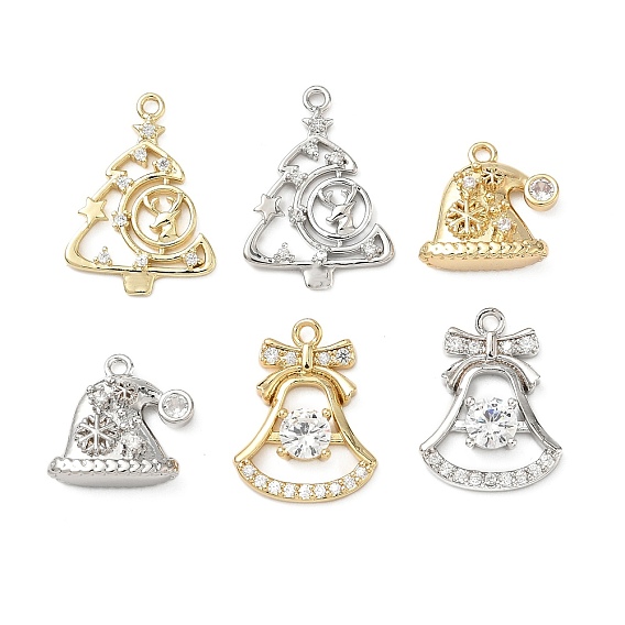 Латунные микро проложить кубического циркония подвески, рождественская елка/рождественский колокольчик/шапка