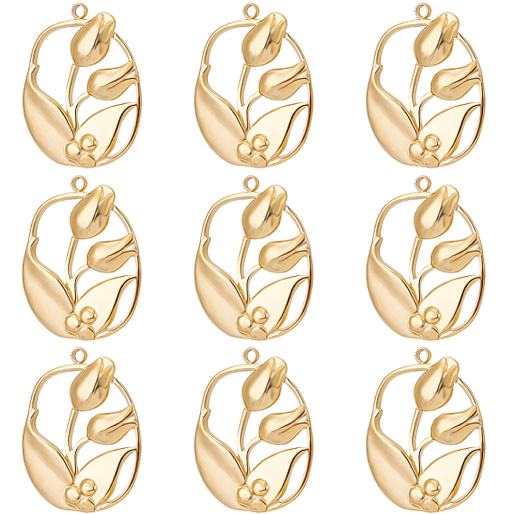 10 шт. 304 подвески из нержавеющей стали, овальные с цветком