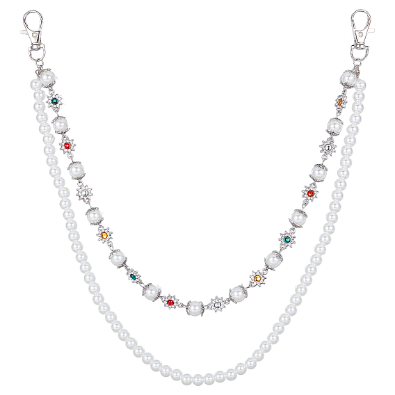 1 шт. круглые белые пластиковые ремни-цепочки с бусинами из сплава и разноцветными стразами, двухслойные, для брюк