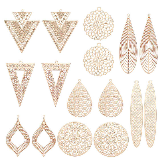 32шт 8 стиль стойка покрытие латунная филигрань большие подвески, долговечный, треугольник и капля и ромб и треугольник