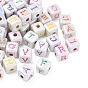 Plating Opaque Acrylic Beads, Craft Beads, Iridescent, Cube with Letter