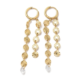 Glass Dangle Hoop Earrings, 304 Stainless Steel Jewelry for Women