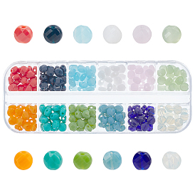 240Pcs 12 Style Glass Beads Strands, Faceted, Flat Round