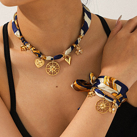 304 Stainless Steel Enamel Multi-Pendant Scarf Necklaces, Golden