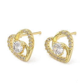 Cubic Zirconia Heart Stud Earrings, Brass Earrings for Women