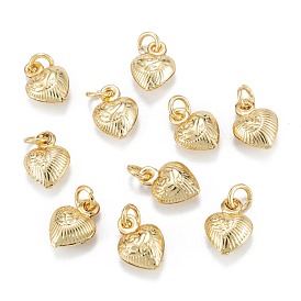 Brass Charms, Long-Lasting Plated, with Jump Ring, Heart