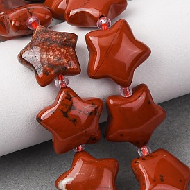 Натуральные красные яшмы бусы пряди, звезда, с бисером