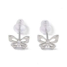 Rhodium Plated Hollow Butterfly 999 Sterling Silver Stud Earrings for Women, with 999 Stamp
