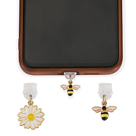 2шт 2 стили ПВХ мобильные пылезащитные заглушки, с подвесками из сплава эмали в виде ромашек и пчел