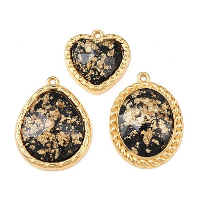 304 подвески из нержавеющей стали, с эпоксидной смолой и золотой фольгой, реальный 18 k позолоченный, вакуумное покрытие pvd