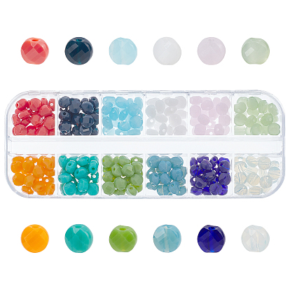 240Pcs 12 Style Glass Beads Strands, Faceted, Flat Round