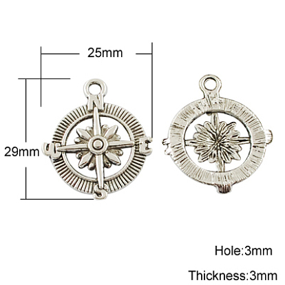 Сплавочные подвески тибетского стиля, без свинца и без кадмия, компас, 29x25x3 мм, отверстие : 3 мм