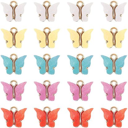Alloy Pendants, with Resin and Glitter Powder, Butterfly, Golden