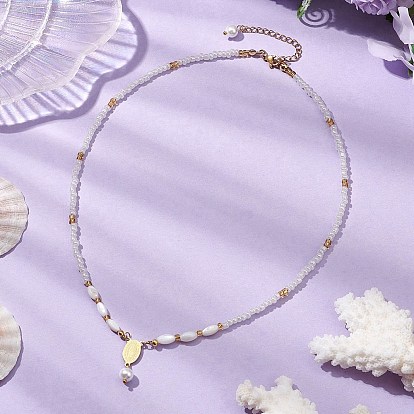 Овальные подвески с изображением Девы Марии 304 из нержавеющей стали, ожерелья из ракушек и стеклянных бусин для женщин, белые