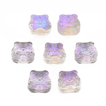 Electroplate Transparent Glass Beads, Half Plated, Chinese Zodiac Signs Tiger