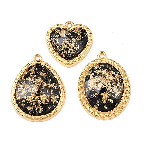 304 подвески из нержавеющей стали, с эпоксидной смолой и золотой фольгой, реальный 18 k позолоченный, вакуумное покрытие pvd