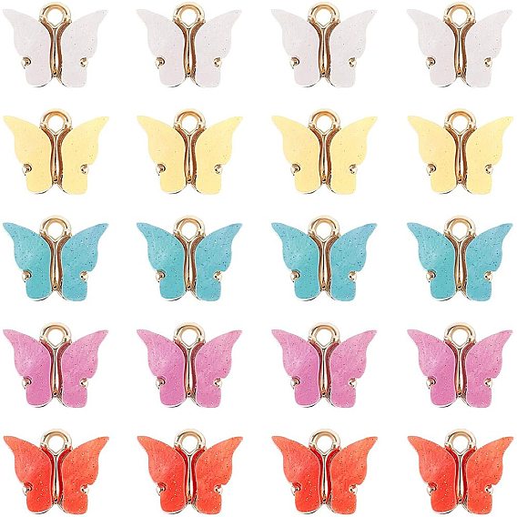 Alloy Pendants, with Resin and Glitter Powder, Butterfly, Golden