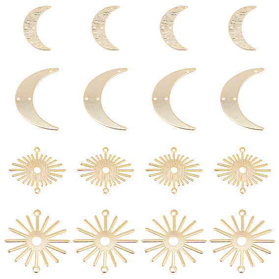 16шт 4 стили латунные люстры компоненты ссылки, долговечный, полумесяц/двойной рог и солнце