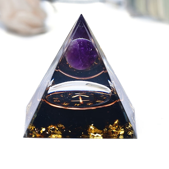 Генераторы энергии смолы оргонитовой пирамиды, Рейки круглый натуральный аметист и обсидиан внутри для украшения стола для домашнего офиса