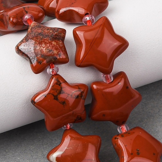 Натуральные красные яшмы бусы пряди, звезда, с бисером