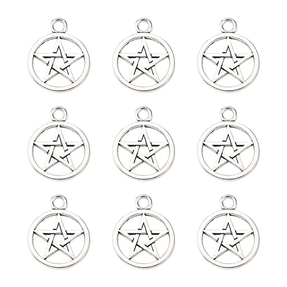 Подвески пентаграммы сплава тибетского стиля, без кадмия и без свинца, 26x21x2 мм, отверстие : 3 мм
